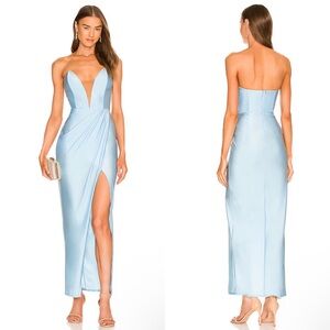 Michael Costello X Revolve Jake Strapless Plunging Maxi Gown Baby Blue
